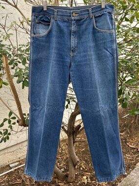 Vintage 1990s Graffiti Jeans Mens 38 Fits 34x29 Blue Embroidered Straight Leg